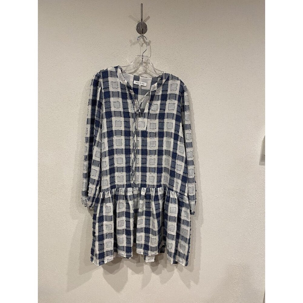 Jacquie The Label Dress Womens Small Blue White Plaid Swing Babydoll Mini Boho